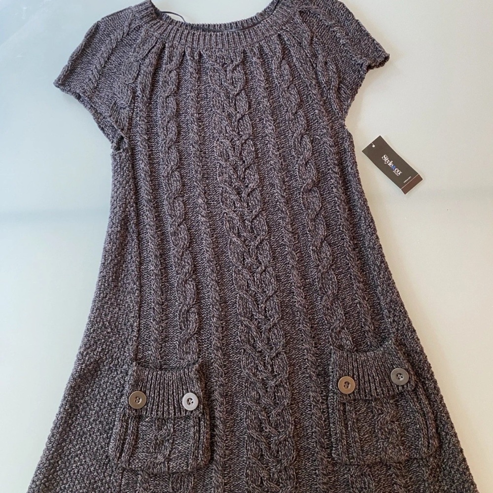 Style & Co. Gray Cable Knit Midi Dress